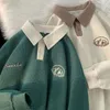 ポロシャツメンズ秋のコントラストカラーターンダウンカラーセーター女性の大規模長袖ルーズカップルカジュアルトップ240104