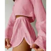 Kvinnors pyjamas sätter långärmad skördetoppar med shorts Set Solid Color Casual Loose Two Piece Sleepwear Loungewear 240104