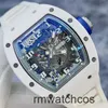 Orologi di lusso da uomo Richardmiler Orologi da polso meccanici automatici Richardmiler Rm030ao Edizione limitata globale di 50 pezzi in ceramica bianca Grigio Blu Colore Hollowe C4W2