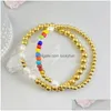 Perlen Strang Gold Farbe Perlen Armband Für Frauen Männer 316L Edelstahl Naturstein Perlen Handgelenk Armreif Mode Schmuck Drop deli Dheyi