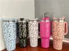 Gynnar nya Stanley Quencher 40oz Tumbler Leopard Print rostfritt stål med logotyphandtag locket Strå Big Capacity Beer Mug Water Bottle Powd