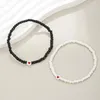 Charm Bracelets Fashion 2PCS Bead Heart Bracelet For Women Simple Bohemian Black White Stretch Bangle Party Gift