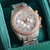 Top Mens Designer Watch 7750 Movimento Iced Luxury Mens Timing Watch 904 Precision Steel Sapphire Glass Band Box Alta Qualidade Moda Mens Diamond Watch