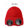 Basker elastisk stickad hatt vinter beanie huvudkläder mjuk varm vindtät med glasögon unisex bombplan för öronskydd antislip