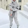 Pantalon de deux pièces pour femmes Appareil Combinaison Survêtement Automne et hiver Chaud Solide sur polaire Jeunes Coupe ample Ensemble Robes d'affaires Femmes