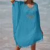 Damskie stroje kąpielowe Kobiety na ramię luźna plaża Smock swobodny wakacje seksowny styl wycięty sukienka Tassel Summer Sunshade Cloth