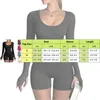 Kvinnors shapers 2024 kvinnor fast färg långärmad sommar bodycon playsuit fyrkant krage ribbad kort romper sexig mode y2k streetwear