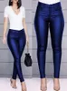 Summer Black Fake Pu Leather Pant Women High midja Elasticitet Slim Push Up Casual Skinny Thin Pencil Trousers Ladies Oversimasy 240104