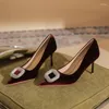 Dress Shoes EVACANDIS Sheepskin Insole High Heels For Women With Pointy Square Buckle Rhinestone