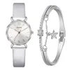 Zegarek na rękę markę 2024 Kobiety modne zegarki biznesowe kwarcowe bransoletka bransoletka srebrna tarcza prosta skórzana pasek