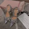 Brand Luxury Crystal Sequined Bowknot Women Pumps Sexy Ankle Strap High heels Female Sandals Summer Fashion Wedding Prom Shoes 240103