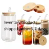 CA US Warehouese 16oz Sublimation Glass Mugs Can Shaped Clear Frosted Tumblers Cups Heat Transfer Tail Iced Coffee Soda Jars 3-7 Days Delivery