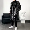 Men's Trench Coats 2024 Fashion Spring Bright Windbreaker Coat Medium Long Single Breasted With Hat Sleeve Male Jackets