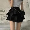 Vestidos de verão feminino cintura alta saia dupla plissada sexy menina bolo culotes preto branco