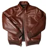 Dark Brown Autumn A2 Pilot Jacket Men Militärstil Plus storlek 5xl Natural Cowhide Aviation äkta läderrock 240103