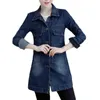 Autumn Winter Korean Denim Jacket 5XL Women Slim Long Base Coat Women's Frayed Navy Blue Casual Female Jeans Jackets Coats 240103