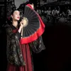Stage Wear Ventaglio di danza cinese in seta e bambù Nero Rosso sfumato su due lati Jiaozhou Yangko Spettacolo lungo per adulti