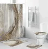 Ensemble de rideau de douche en marbre blanc avec tapis antidérapant, tapis de bain, rideaux de salle de bain modernes, couverture d'abattant de toilette, décoration de la maison 2205053337444
