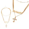 Colliers pendentif collier croix strass lettres anglaises pour femme (doré)
