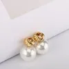 Boucles d'oreilles RE mode paragraphe vente Double face brillant perle grande pour les femmes A1730