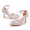 Sandals Women Summer Shoes Fashion Party Rhinestone Buckle Strap PU 8CM Thin Heels Mature Wedding White Evening Dress