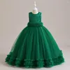 Kız Elbiseler 2024 Çiçek Elbise Uzun Etek Kızlar Düğün İşlemeli Kafes Prenses Tutu Çocuklar