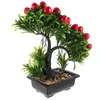 Flores decorativas Flor de imitación Bonsai pequeño Adornos en maceta falsos Escritorio para el hogar Decoración de plantas verdes 2 piezas (hierba de campana (color de loto))