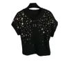 Kvinnors hoodies tröjor Summer Leisure Minimalist Wear Heavy Industry Färgglada fem spetsiga stjärndekorativa naglar diamant kortärmad t-shirt