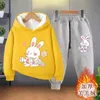 Meninos meninas velo quente hoodies calças ternos primavera outono inverno dos desenhos animados casaco camisola camisolas 2 pçs/set para criança 2-12y 240104