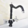 Bathroom Sink Faucets Black & Chrome Dual Handle Brass Faucet Basin Mixer And Cold Swivel Deck Mounted Vanity Nnf494