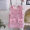 Robes de fille mignon bébé filles Tweed poche gilet robe pour enfants enfant en bas âge sans manches Pom boules rose automne hiver taille manteau vêtements