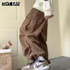Tint era veludo carga calças vintage para homens streetwear carga calças masculino corredores hip hop verde preto japonês bolso coreano 240103