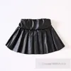 Fashion Girls PU leather pleated skirt kids high waist princess skirts 2024 Spring children all-matching clothes Z6482