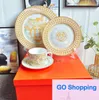 Quatily European Golden Rim Bone China Western Food/Steak Plate Ornaments Model Room Countertop Household Ceramic Dishes Plates Dish