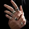 Bröllopsringar 6 stycken punkpoker clown silverring set för män gotiska skelett biljard set par uttryckliga fashionabla smycken anillos hombre 240103