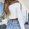 Kvinnor BLOUSES SPRING Solid Hollow Out Crop Top Pullover Sexig Slash Neck Backless Women Autumn Long Sleeve Slim Office Lady Shirt Mujer