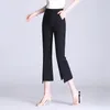 Capris Pantalon évasé noir taille haute pantalon femme mince Capris costume fendu pantalon coupé dame mode cloche bas Leggings pantalon élastique