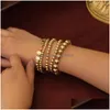 Beaded Strand 6Mm 8Mm 10Mm Gold Color Beads Bracelet For Women Trendy Statement Big Round Beaded Handmade 3Pcs/Set Fashion Jewelry Dr Dh4Za