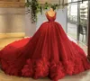 حمراء كريستال متكاملة بلا أكمام Quinceanera Prom Dresses Sweetheath 3D Flowers Ball Donshsters Corset Sweet 15 Vestidos de Anos