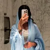 Etniska kläder blygsamma Mellanöstern Robe Fashion Muslim Dubai Abaya ljusblå Shirring Bat Hylsa Casual Cardigan Arabic