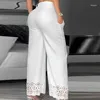 Calças femininas de duas peças define outifits das mulheres 2024 moda com decote em v cami colheita topo casual branco oco para fora perna larga cintura alta conjunto