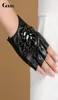 Gours hiver gants en cuir véritable femmes marque de mode pierre noire conduite gants sans doigts dames mitaines en peau de chèvre GSL040 201103297763