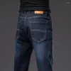 Мужские джинсы большого размера 40, 42, 44, мужские прямые синие осень-зима, классические деловые повседневные свободные брюки, широкие брюки из мягкой ткани, мужские