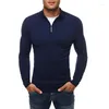 Moletons masculinos elegantes casuais de cor sólida slim fit suéter de pescoço em pé