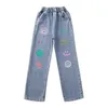Джинсы для девочек, широкие брюки, прямые хлопковые детские рваные свободные джинсовые брюки, модная детская одежда для больших размеров 240122