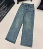 Pantaloni dritti a vita alta in denim da donna con motivo a stella in strass 25784