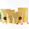 100pcs Thick Stand up Kraft Paper Clear Oval Window Zip Lock Bag Resealable Coffee Powder Bakery Sugar Gifts Packaging Storage Pouches Pfmvt