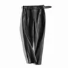 Echtes Leder Hose Hohe Taille 2023 Herbst Und Winter Koreanischen Stil Streetwear Hose Mit Gürtel 240104