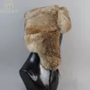 Casquettes pour hommes chaud naturel fourrure de lapin Bomber chapeau avec oreillettes hiver unisexe russe Ushanka vrais chapeaux 240103