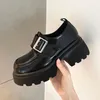 Sapatos de vestido Estilo Britânico Redondo Toe Couro 2024 Mulheres Sola Grossa Única Plataforma Retro Oxford Estudantes JK Uniforme